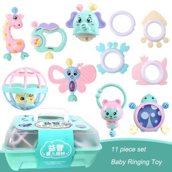 Box Rattles baby and teethers set Mint Green 11 PCs