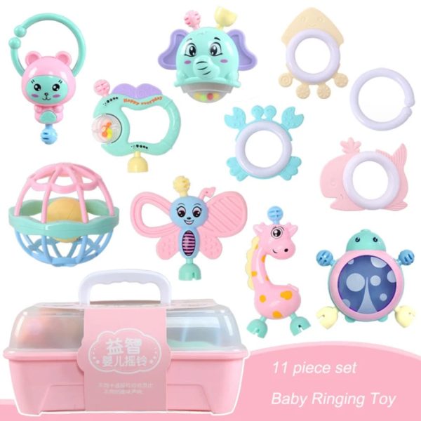 Box Rattles baby and teethers set Pink - 11 PCs